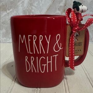 Rae Dunn Red 'Merry & Bright' Ceramic Mug with Snoopy Charm